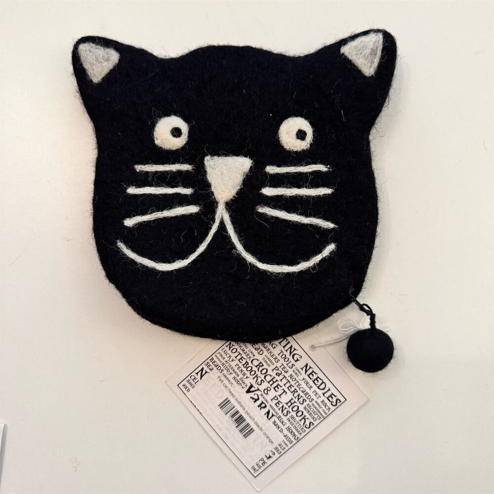 Handmade Wool Felt Black Cat Coin Purse by Wonderland Yarns